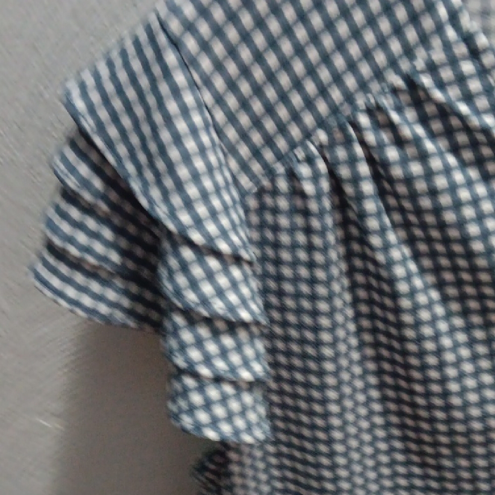 Adrianna Papell Navy Checkered Blouse with Flutter Sleeves - Picture 3 of 4